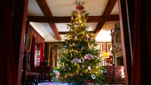 The Christmas tree in the Great Hall at Baddesley Clinton, Warwickshire